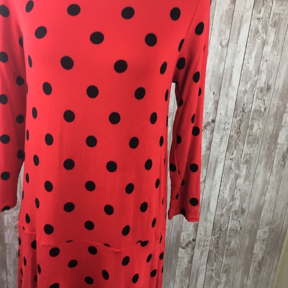 Kensie Red Black Polka Dot Soft Dress Medium - Picture 2 of 5